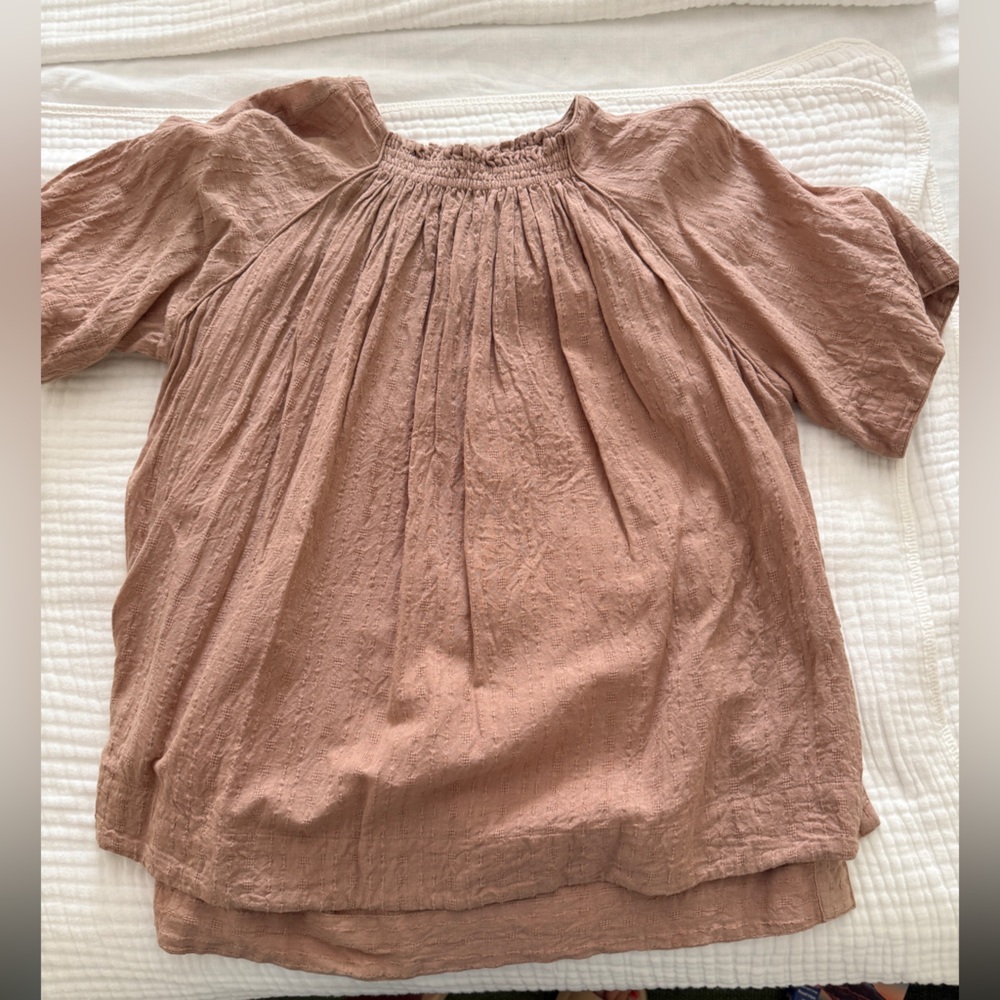 Mirth Pink Puff Sleeve Gathered Neck Top